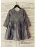 Elbow Sleeves Gray Lace Flower Girl Dress